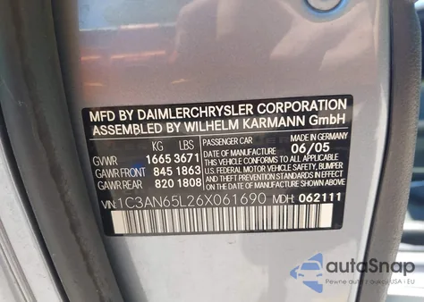 2006 Chrysler Crossfire Limited from USA, damaged, VIN 1C3AN65L26X061690